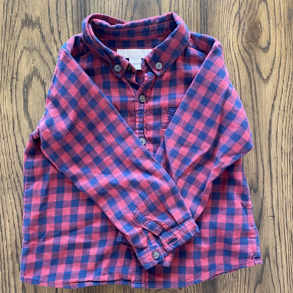 Plaid button down long sleeve red and navy - Picture 2 of 3
